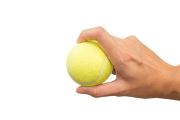 Wall Mural - Holding tennis ball isolated on white background.