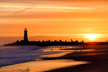 Sticker - Santa Cruz Breakwater Light (Walton Lighthouse) at sunrise