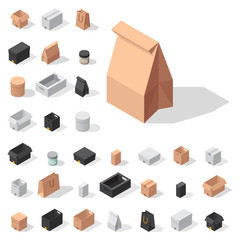 Different box vector isometric icons isolated move service or gift container packaging illustration