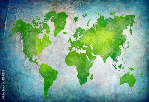 vintage world map with blue background