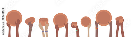 Cuadros en Lienzo Starving Famine Hands with Empty Plates and Bowls Banner