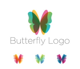 Butterfly wings logo set. Design elements in a variety of overlay colors with placeholder text. Vector spa, salon, fashion, health and beauty logotype.