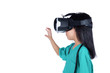 Leinwandbild Motiv Asian Little Chinese Girl playing doctor with VR goggles