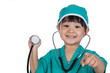 Leinwandbild Motiv Asian Little Chinese Girl Playing Doctor with a stethoscope