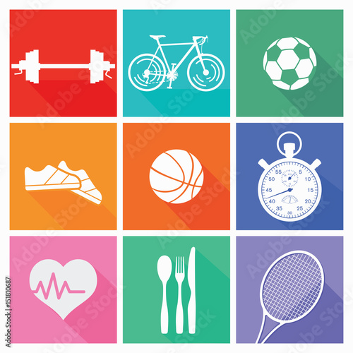 Fototapeta na wymiar Symbole sportowe w kolorowych kwadratach