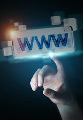 Wall Mural - Businesswoman surfing on internet using tactile web address bar 3D rendering