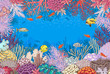 Underwater Background with Corals  and Fishes
