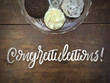 Congratulations Writing with Cupcakes on Cake Stand