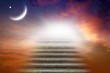 Ramadan background . half moon at sunset . Way to heaven . Sunset and new moon .  Sacred month for the Muslim .