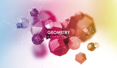 Abstract poligonal background. 3d render illustration. Geometric background with low-poly elements.