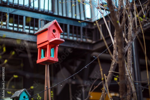 Red Bird Feeders Tree House For The Birds Cheerful Apartment