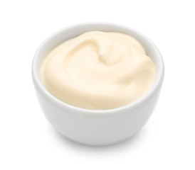 Wall Mural - Delicious mayonnaise in bowl isolated on white