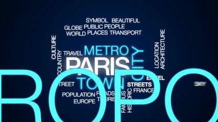 Wall Mural - Paris animated word cloud, text design animation.