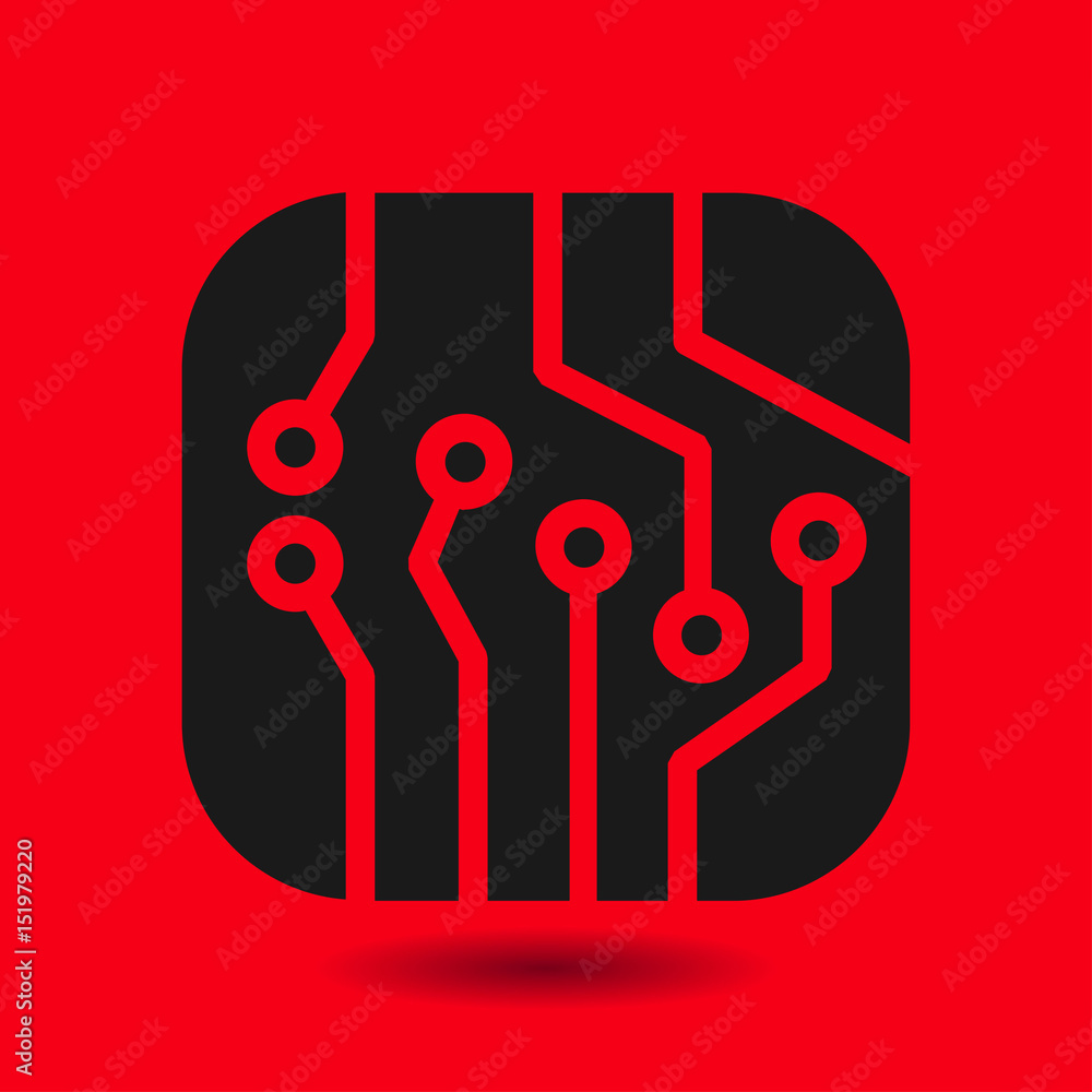 Circuit board icon. Technology scheme square symbol. Flat design style ...