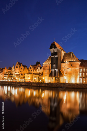 Plakat Gdansk Old Town at Night River View in Poland