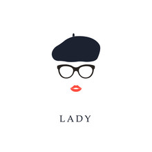 Beautiful Trendy French Woman Wearing Glasses And Beret. Fashion Girl Portrait.