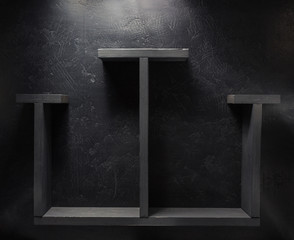 Wall Mural - wooden shelf at black wall