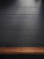 Wall Mural - shelf on black wooden background