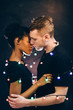 White man and black woman tenderness. Happy relationship, true love and connection, soft touch and kiss concept.