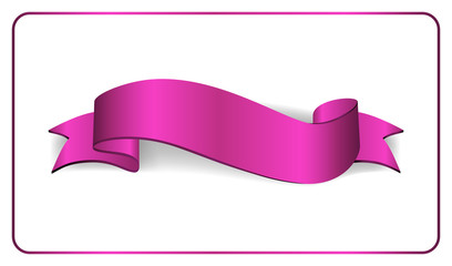 Wall Mural - Ribbon pink banner. Sign satin blank promotion, web, advertising banner. Shiny ribbon scroll design decoration element. Vintage label isolated on white background Vector illustration
