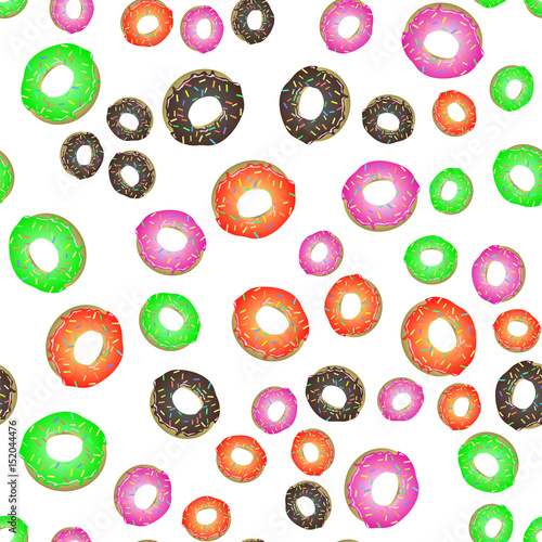 Obraz Dibond Kolorowe świeże słodkie pączki wzór na białym tle. Delicios Tasty Glazed Donut. Kremowe pyszne ciasteczka.