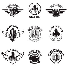 Wall Mural - set of space labels. rocket launch, astronaut academy. design elements for logo, label, emblem, sign