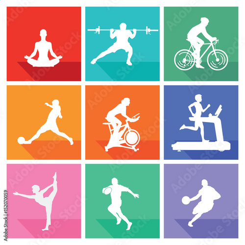 Obraz w ramie Różne dyscypliny sportowe w kolorowych kwadratach