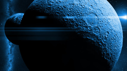 Wall Mural - moon in front of earth, sun and the milky way galaxy