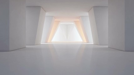 Modern interior design of showroom with empty wall and floor, White background loop - 3d rendering