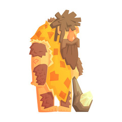 Sticker - Caveman with a cudgel, stone age character, colorful vector illustration