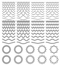 Curvy Waves And Zigzag Striped Lines And Round Jagged Frames Vector Set