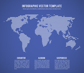 Canvas Print - Abstract world map with horizontal line texture vector template for infographic