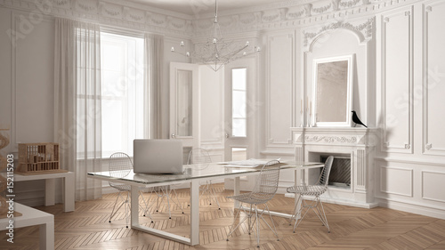 Modern Minimalist Office In Classic Vintage Room With