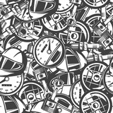seamless pattern with automobile car parts, monochrome elements, black and white background.