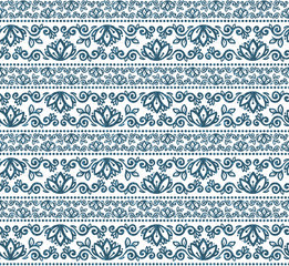 Wall Mural - Tribal style hand drawn flowers lines vector seamless pattern