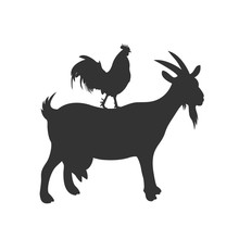 Goat And Rooster, Icon, Vector Illustration