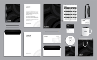 corporate identity design template with black gray circles background