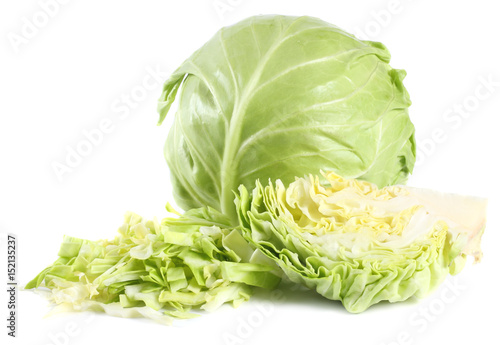 Cuadros en Lienzo Cut green cabbage isolated on white background