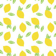 fruit lemon with green leaves citrus summer on a white background pattern seamless vector