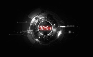 Wall Mural - black white abstract futuristic technology background with red digital number timer concept and coun