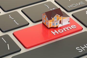 Sticker - Property concept, home on keyboard button, 3D rendering