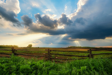 Wall Mural - Storm clouds over the field