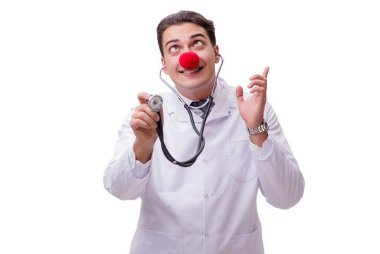 Funny clown doctor isolated on the white background