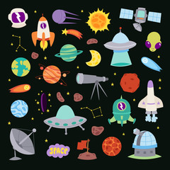 Wall Mural - Astronomy icons stickers vector set, astronaut collection