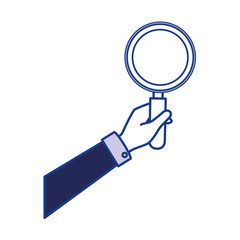 Poster - hand holding a magnifying glass icon over white background. vector illustration