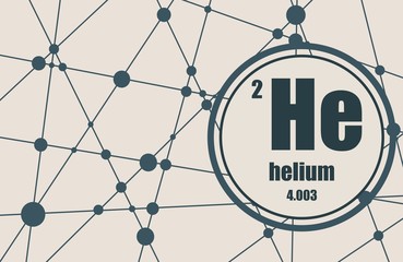 Wall Mural - Helium chemical element. Sign with atomic number and atomic weight. Chemical element of periodic table. Molecule And Communication Background. Connected lines with dots.