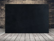 © weedezign - Blank long Black paper poster at grunge brick wall and plank wood floor,Mock up template for adding your content or design,Business presentation