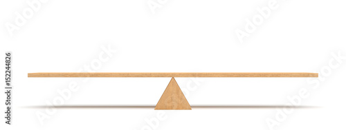 Cuadros en Lienzo 3d rendering of a wooden plank balancing on a wooden triangle isolated on white background