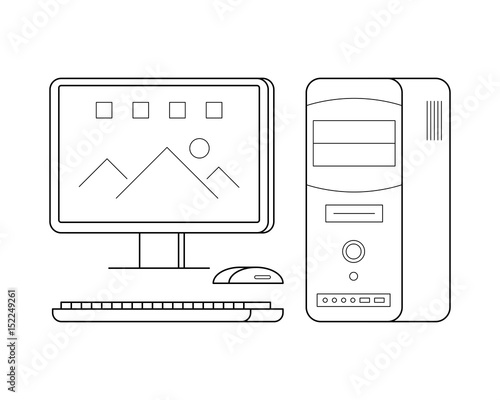 Personal Computer Line Art Mouse Keyboard Processor Simple Gadget Icon For Web Application Outline Vector Pictogram Isolated On A White Background Desktop Device Buy This Stock Vector And Explore Similar Vectors