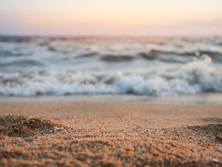 Wall Mural - Sand and sea wave in sunset time for background.